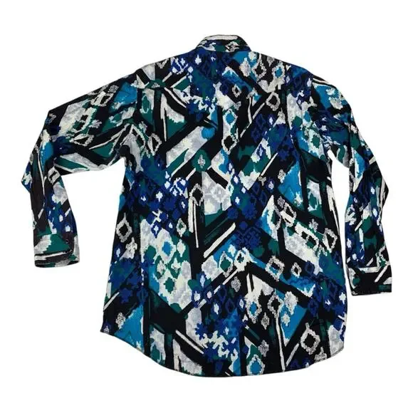 Wrangler mens 16.5 Large cowboy cut blue black Aztec print long tail vintage yel - Picture 3 of 9